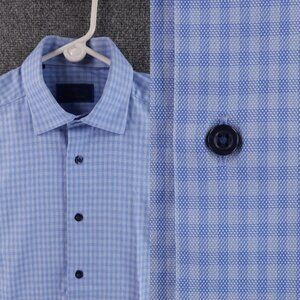 David Donahue 15.5 32/33 Cotton Check Blue Business Shirt Men Premium Office